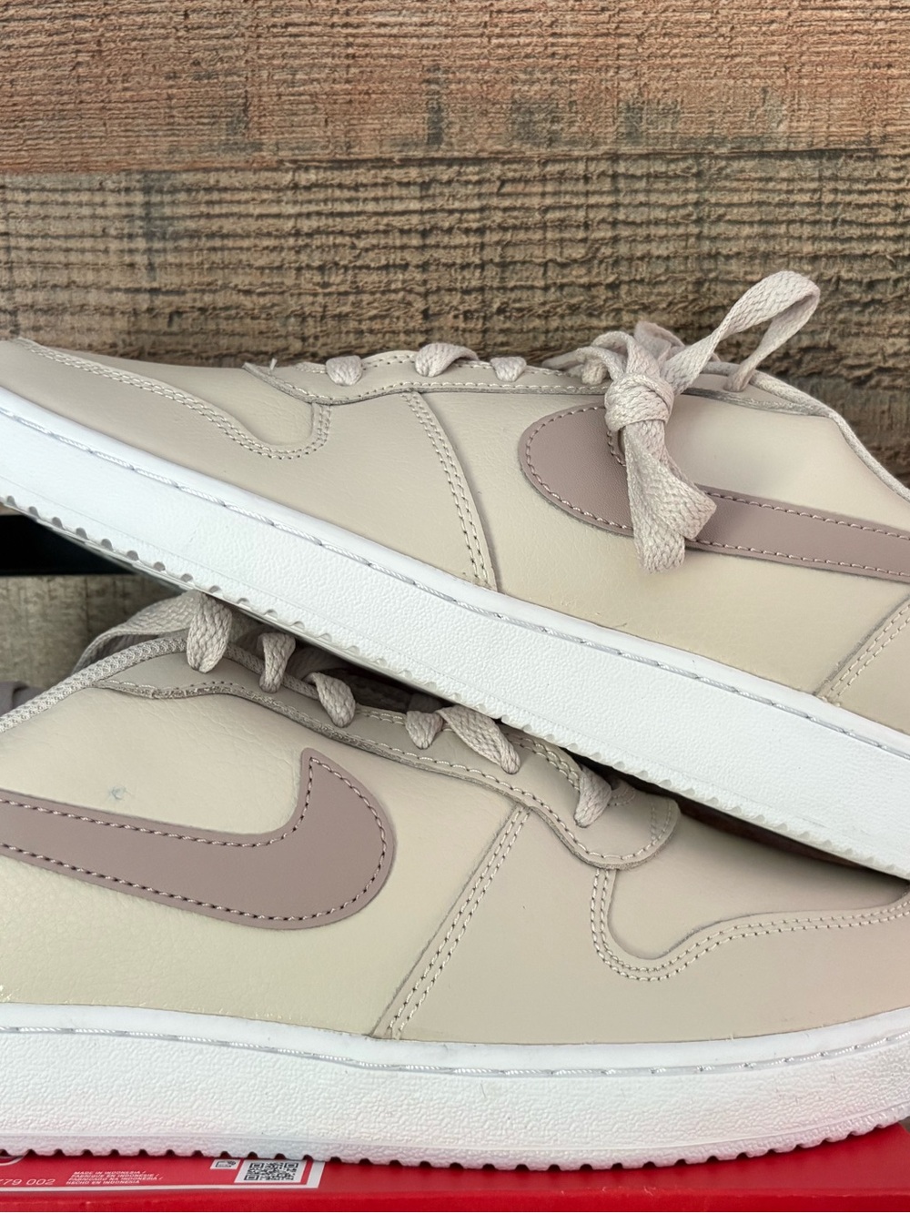 Nike unisex (w9, 7.5m) Beige and Taupe Swoosh Sneakers - Picture 2 of 8